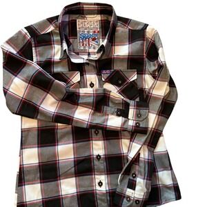 Dixxon Flannel Company Shirt Mens Medium Black Gray Plaid JLHD‎ D-Tech Button Up